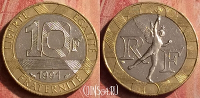 Франция 10 франков 1991 года, KM# 964, 388n-132