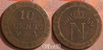 Франция 10 сантимов 1808 года, KM# 676, 272o-048 ♛