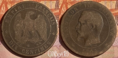 Франция 10 сантимов 1852-57 года, KM# 771, 331p-038 ♛
