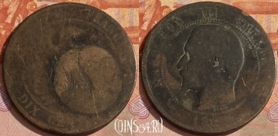 Франция 10 сантимов 1852-57 года, KM# 771, 352p-060 ♛