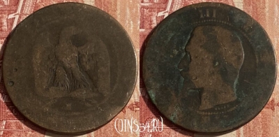Франция 10 сантимов 1852-57 года, KM# 771, 444p-041
