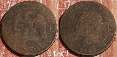Франция 10 сантимов 1853 A, KM# 771, 163q-050