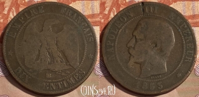 Франция 10 сантимов 1853 BB, KM# 771, 497р-059 ♛