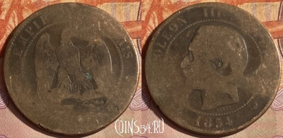 Франция 10 сантимов 1854 года, KM# 771, 332p-111 ♛