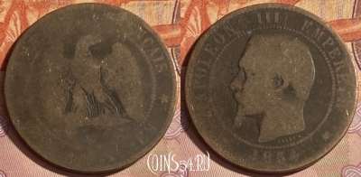 Франция 10 сантимов 1854 года, KM# 771, 335p-127 ♛