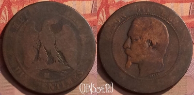 Франция 10 сантимов 1854 года MA, KM# 771, 445-115