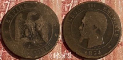 Франция 10 сантимов 1854 A, KM# 771, 439p-083 ♛
