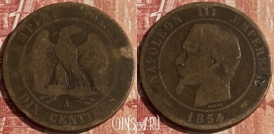 Франция 10 сантимов 1854 A, KM# 771, 440p-116 ♛