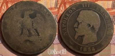 Франция 10 сантимов 1854 B, KM# 771, 257s-136 ♛