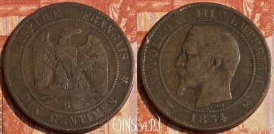 Франция 10 сантимов 1854 B, KM# 771, 500р-080 ♛