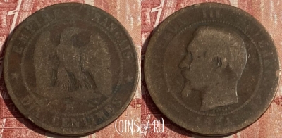 Франция 10 сантимов 1854 BB, KM# 771, 428p-084 ♛