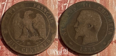 Франция 10 сантимов 1854 BB, KM# 771, 442p-070 ♛