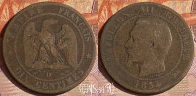 Франция 10 сантимов 1854 D, KM# 771, 328p-140 ♛