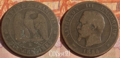 Франция 10 сантимов 1854 MA, KM# 771, 330p-115 ♛