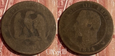 Франция 10 сантимов 1854 W, KM# 771, 436p-080 ♛