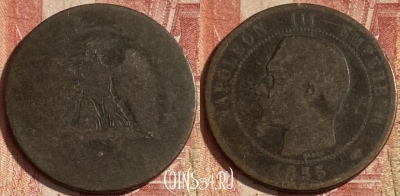 Франция 10 сантимов 1855 года, KM# 771, 267p-022 ♛