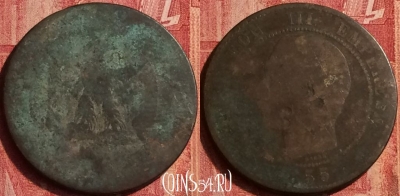 Франция 10 сантимов 1855 года, KM# 771, 357o-136