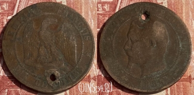 Франция 10 сантимов 1855 года, KM# 771, 404p-006 ♛
