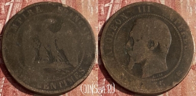 Франция 10 сантимов 1855 года, KM# 771, 429p-071 ♛