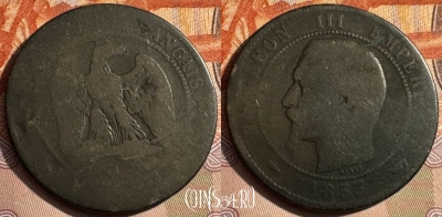Франция 10 сантимов 1855 A, KM# 771, 342s-068