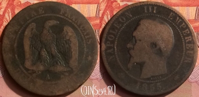 Франция 10 сантимов 1855 года A, KM# 771, 394o-114
