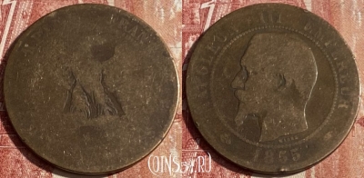 Франция 10 сантимов 1855 A, KM# 771, 431p-069 ♛