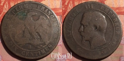 Франция 10 сантимов 1855 года B, KM# 771, 240a-062