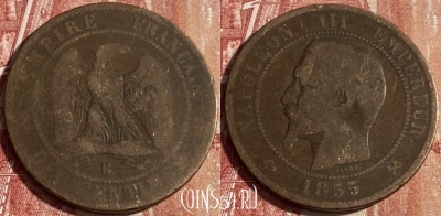 Франция 10 сантимов 1855 B, KM# 771, 436p-060 ♛