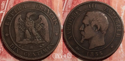Франция 10 сантимов 1855 года BB, KM# 771, 225-082