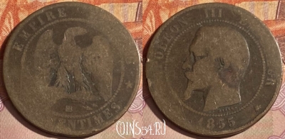 Франция 10 сантимов 1855 BB, KM# 771, 330p-123 ♛