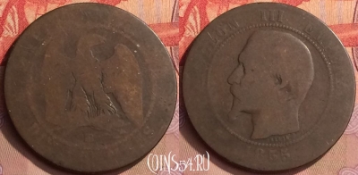 Франция 10 сантимов 1855 года BB, KM# 771, 445-044