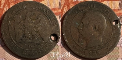 Франция 10 сантимов 1855 D, KM# 771, 257s-031 ♛