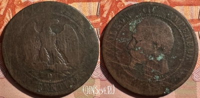 Франция 10 сантимов 1855 D, KM# 771, 403s-104