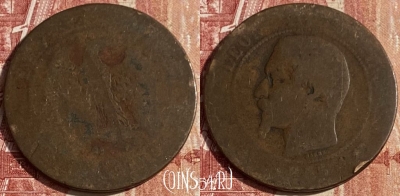 Франция 10 сантимов 1855 D, KM# 771, 440p-087 ♛