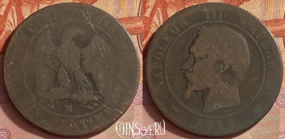 Франция 10 сантимов 1855 MA, KM# 771, 413o-108 ♛
