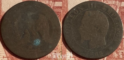 Франция 10 сантимов 1855 года MA, KM# 771, 236p-083 ♛