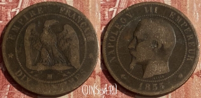 Франция 10 сантимов 1855 MA, KM# 771, 438p-104 ♛