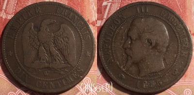 Франция 10 сантимов 1855 года W, KM# 771, b066-058