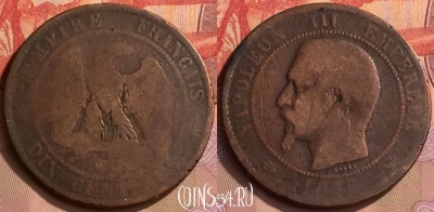 Франция 10 сантимов 1856 года, KM# 771, 444-139