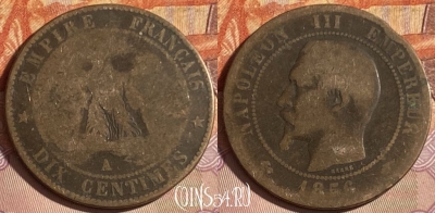 Франция 10 сантимов 1856 A, KM# 771, 331p-012 ♛