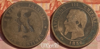 Франция 10 сантимов 1856 года A, KM# 771, 412o-007