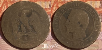 Франция 10 сантимов 1856 года B, KM# 771, 328p-039 ♛