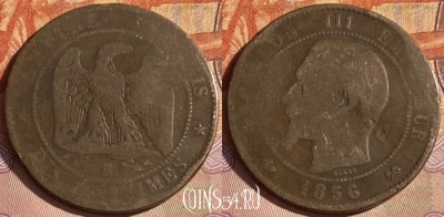 Франция 10 сантимов 1856 B, KM# 771, 332p-014 ♛