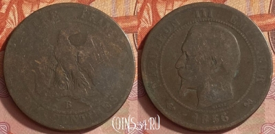 Франция 10 сантимов 1856 года B, KM# 771, 413o-102