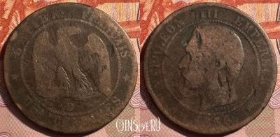 Франция 10 сантимов 1856 D, KM# 771, 403s-136