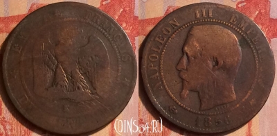 Франция 10 сантимов 1856 года K, KM# 771, 435-060