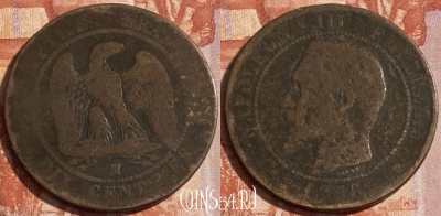 Франция 10 сантимов 1856 MA, KM# 771, 498р-043 ♛