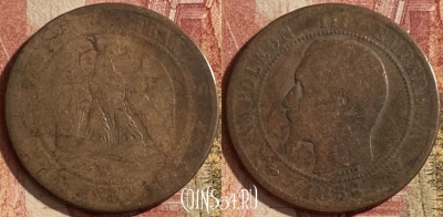 Франция 10 сантимов 1856 W, KM# 771, 105q-131 ♛