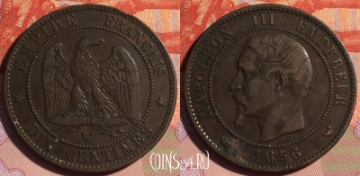 Франция 10 сантимов 1856 года W, KM# 771, 115d-115