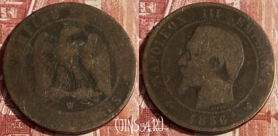 Франция 10 сантимов 1856 W, KM# 771, 401p-132 ♛